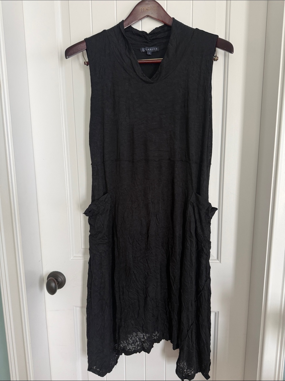 Cut Loose Black Sleeveless Midi Dress with Side Pockets asymmetrical hem